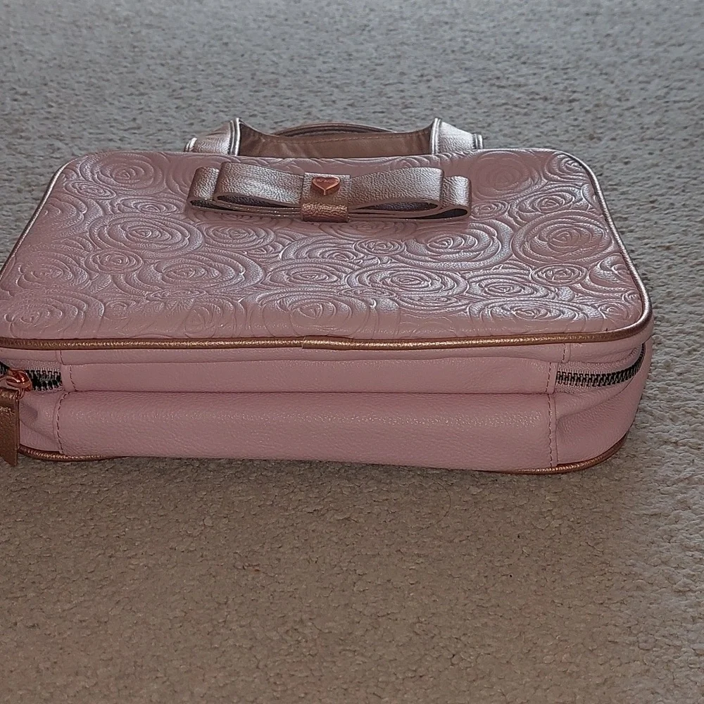 Betsey Johnson Pink Rose Gold Floral Bow Travel Cosmetic Bag